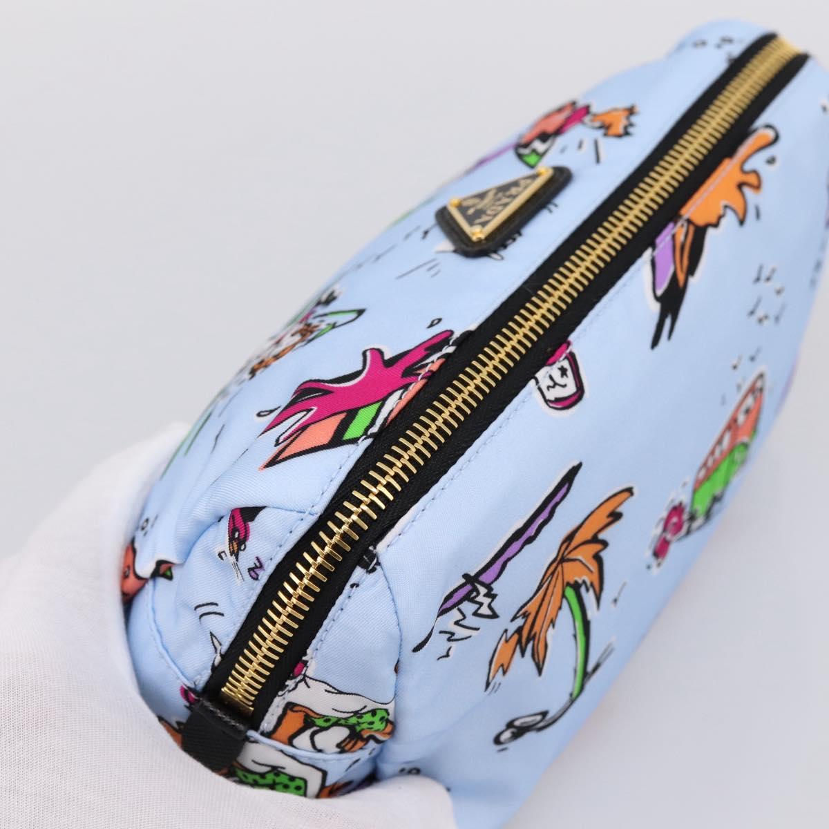 PRADA Pouch Nylon Light Blue Gold Auth 200256A
