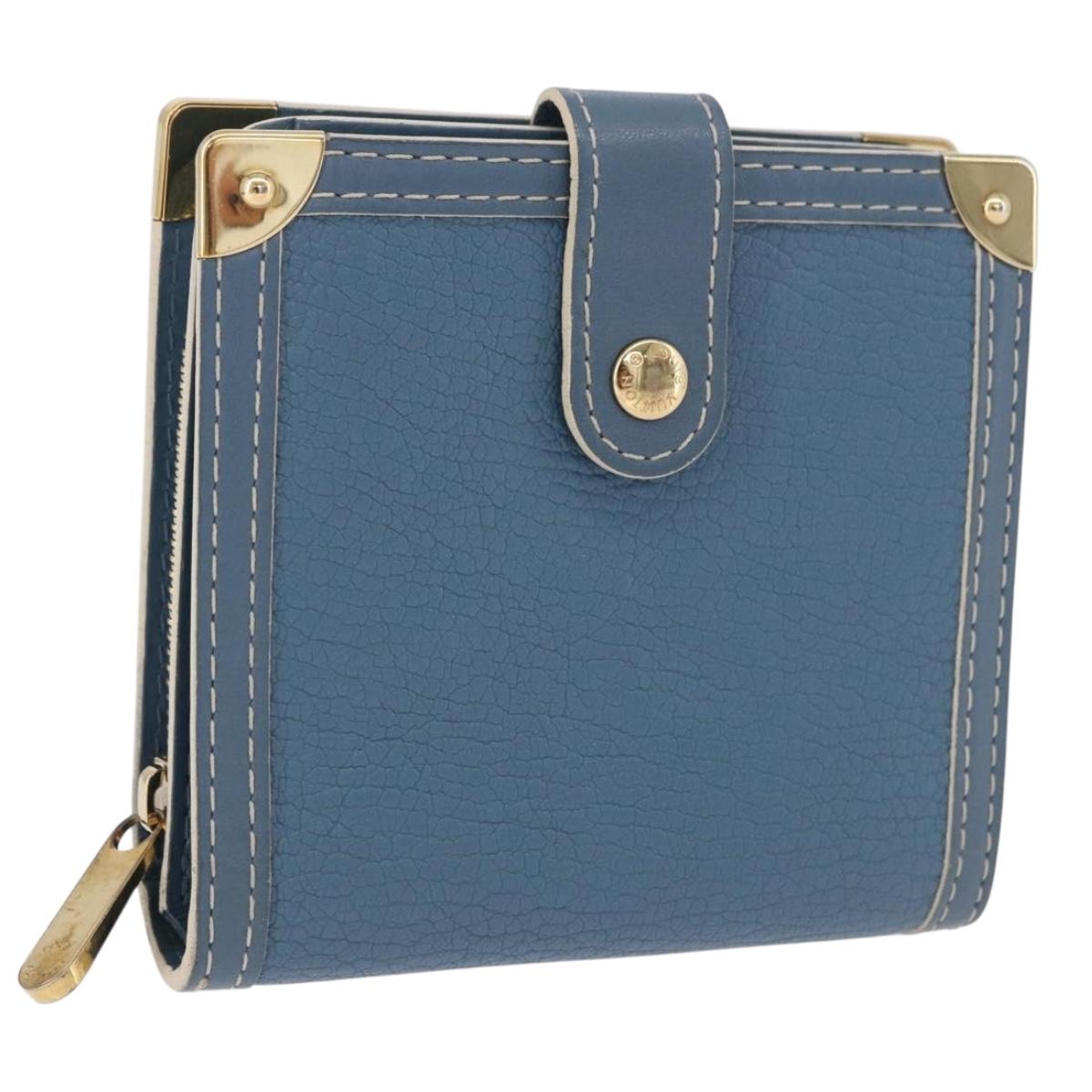 LOUIS VUITTON Suhari Compact Zip Wallet Leather Blue M91829 LV Auth 200260V