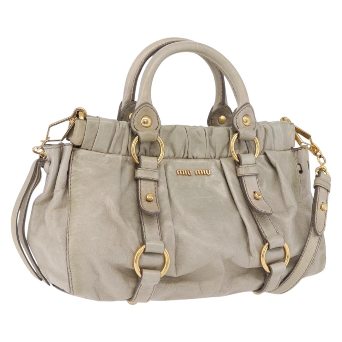Miu Miu Hand Bag Vitellolux 2way Beige Gold Auth 200264V
