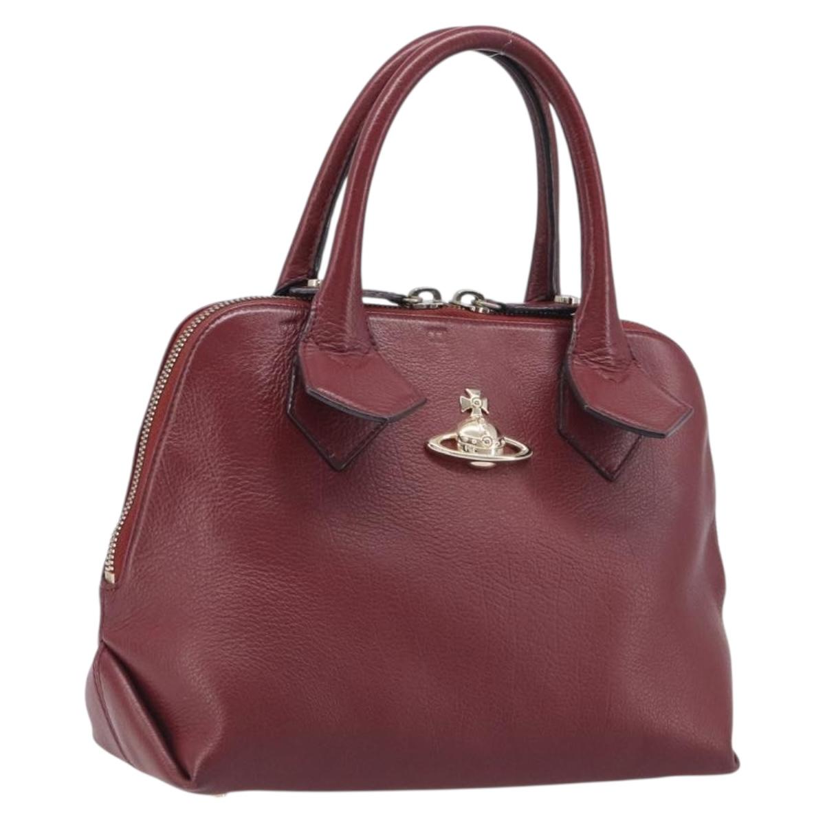 Vivienne Westwood Hand Bag Leather Bordeaux Gold Auth 200269A