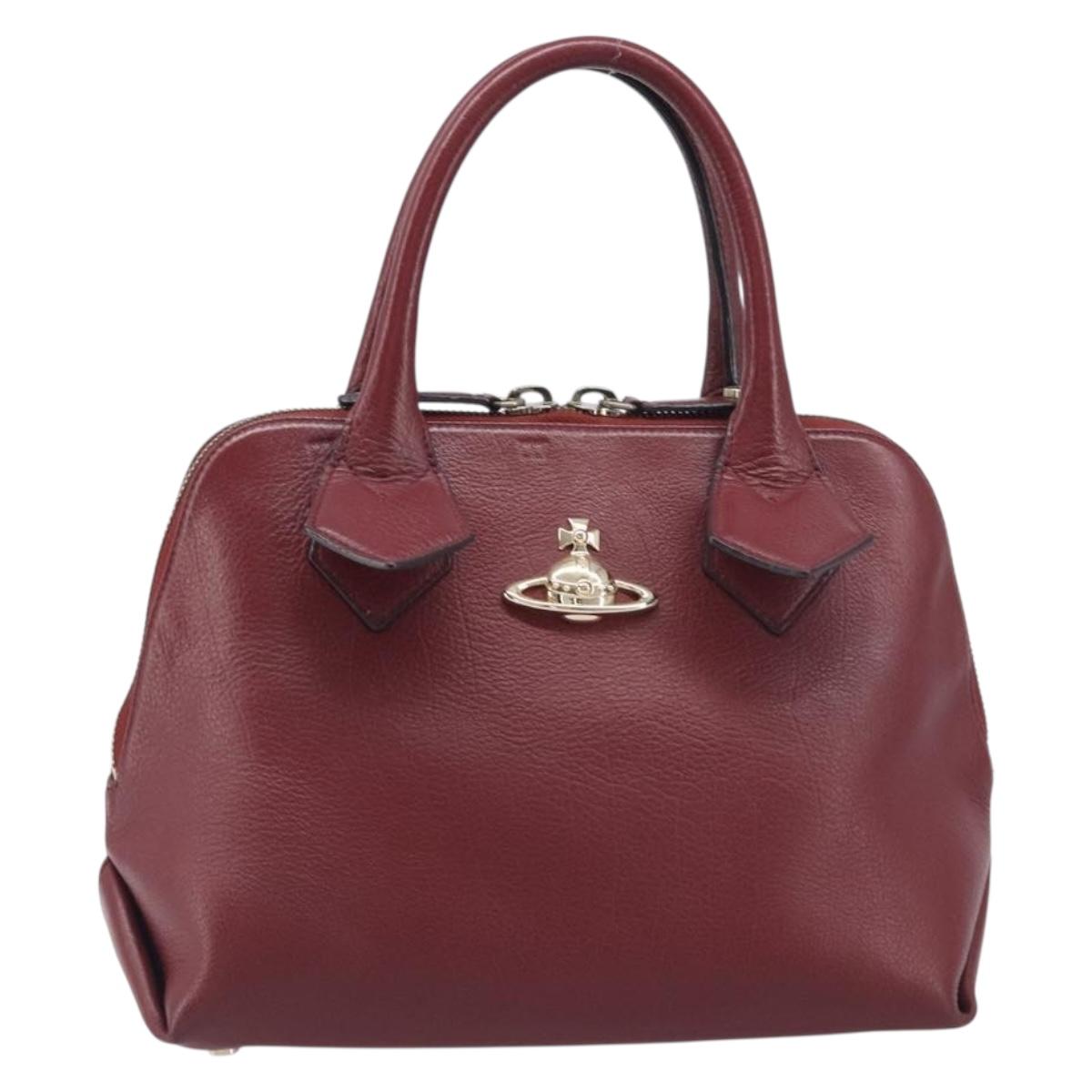 Vivienne Westwood Hand Bag Leather Bordeaux Gold Auth 200269A