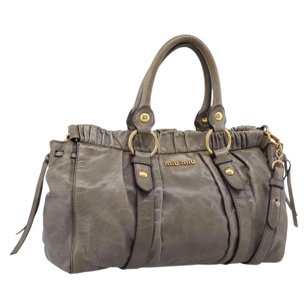 Miu Miu Hand Bag Vitellolux 2way Gray Gold Auth 200271V