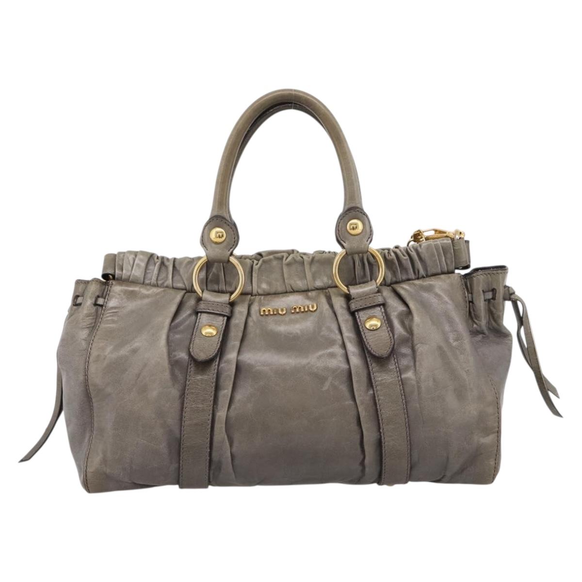 Miu Miu Hand Bag Vitellolux 2way Gray Gold Auth 200271V