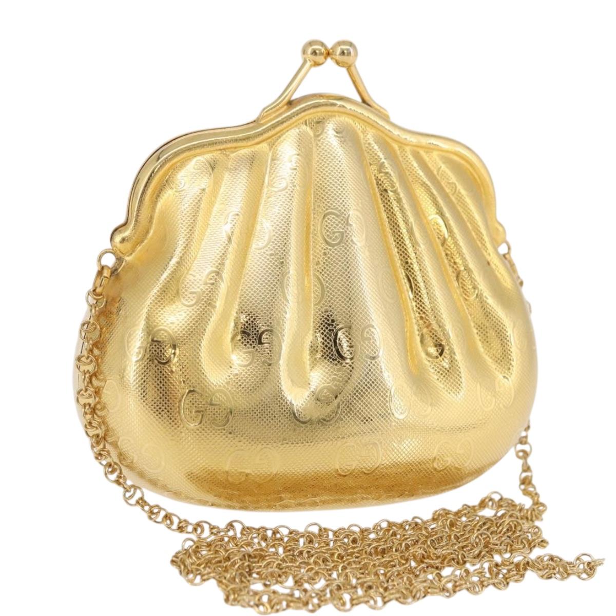 GUCCI GG Chain Shoulder Pouch Metal Gold Auth 200279V
