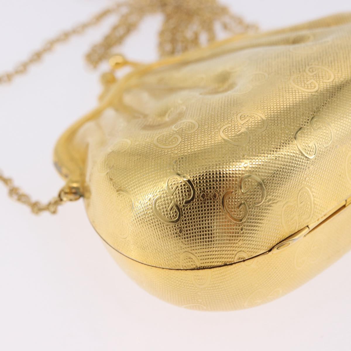 GUCCI GG Chain Shoulder Pouch Metal Gold Auth 200279V