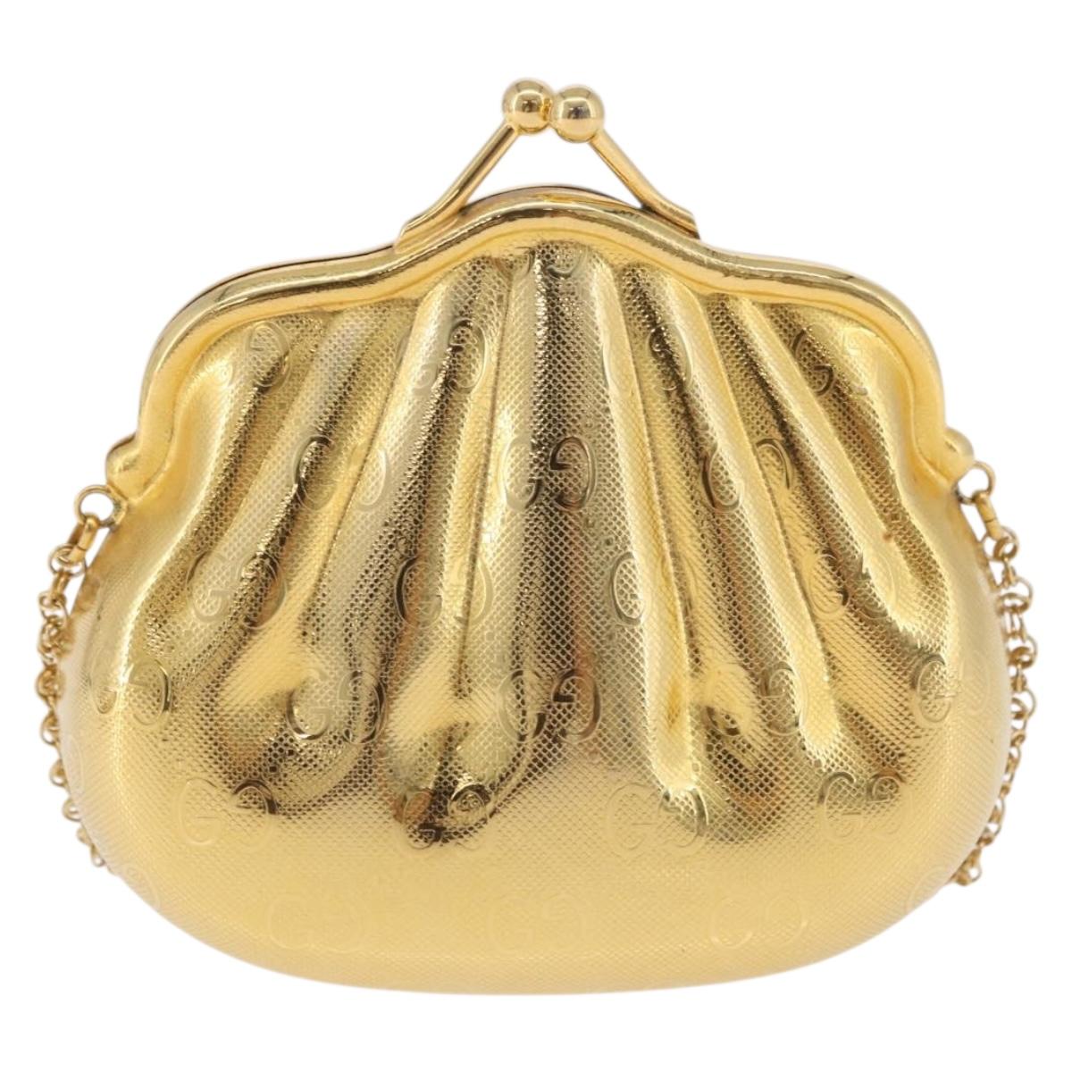 GUCCI GG Chain Shoulder Pouch Metal Gold Auth 200279V