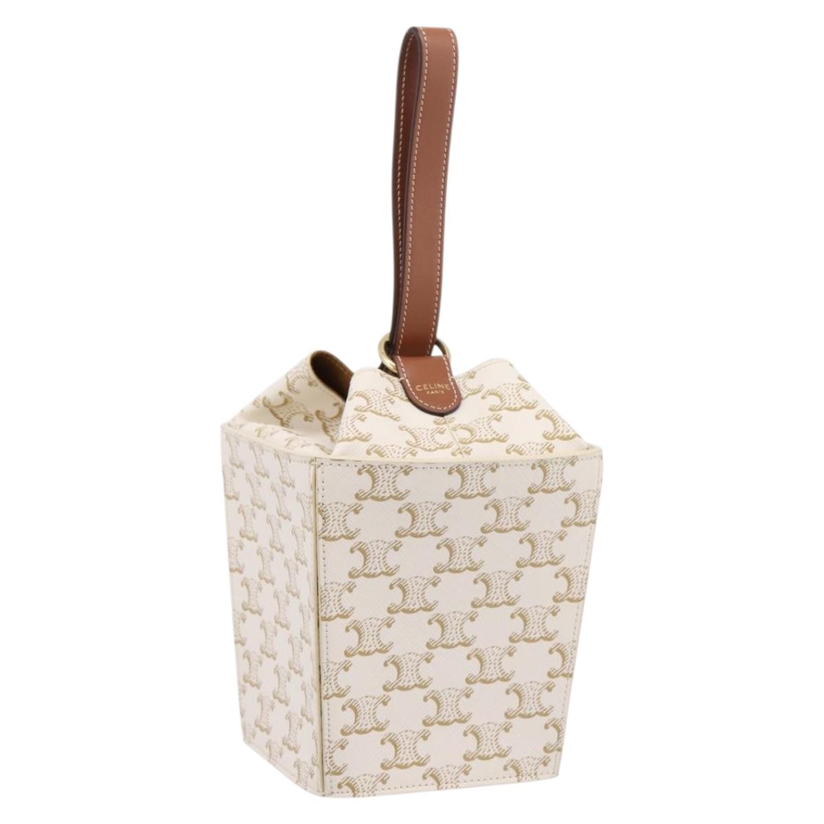 CELINE Triomphe Hand Bag PVC Leather Ivory Gold Auth 200281SAM