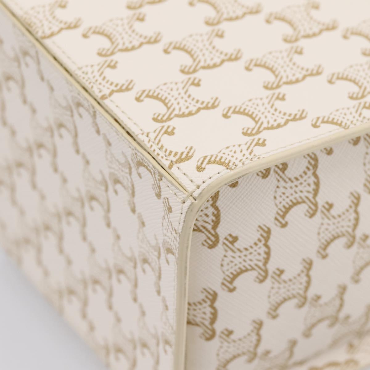 CELINE Triomphe Hand Bag PVC Leather Ivory Gold Auth 200281SAM