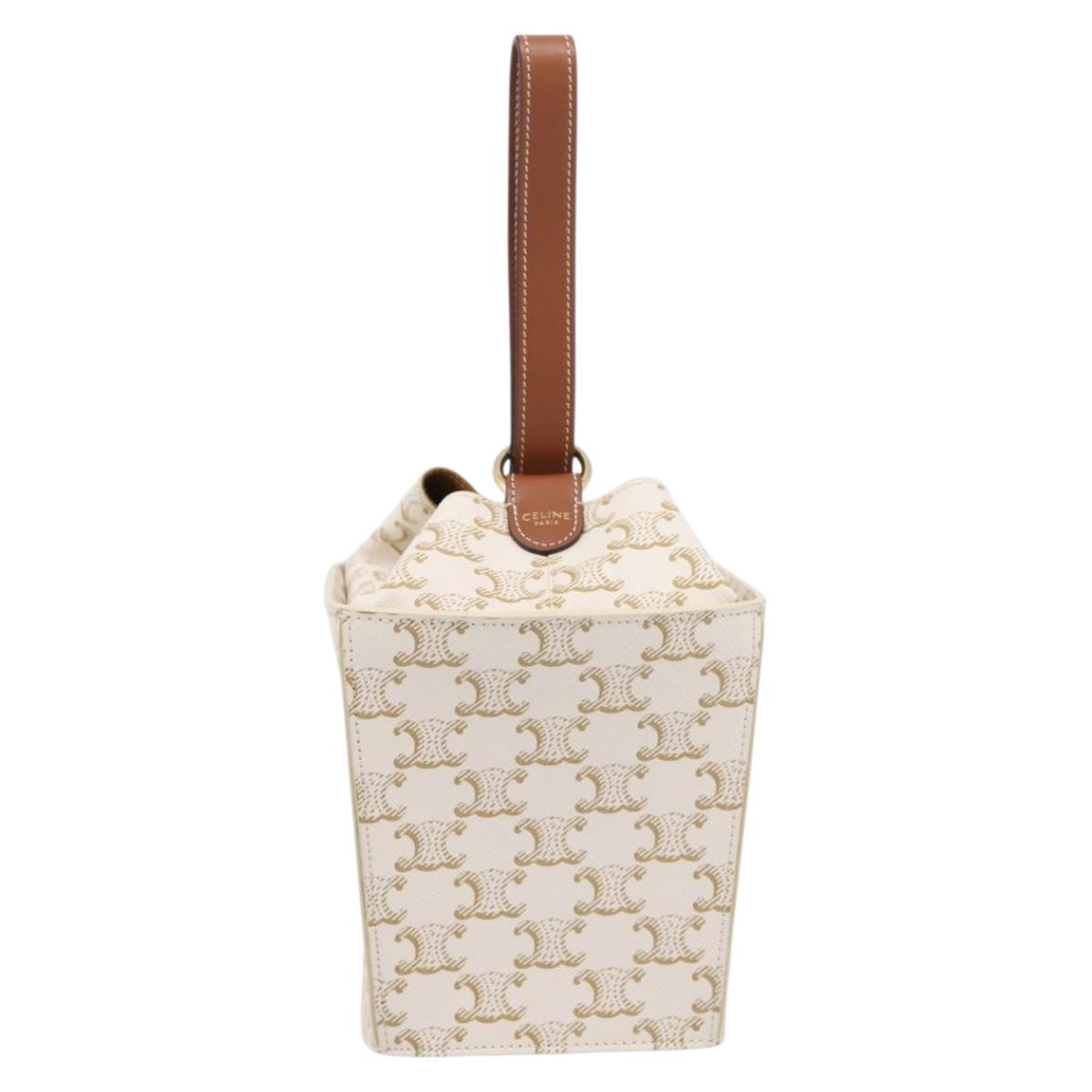CELINE Triomphe Hand Bag PVC Leather Ivory Gold Auth 200281SAM