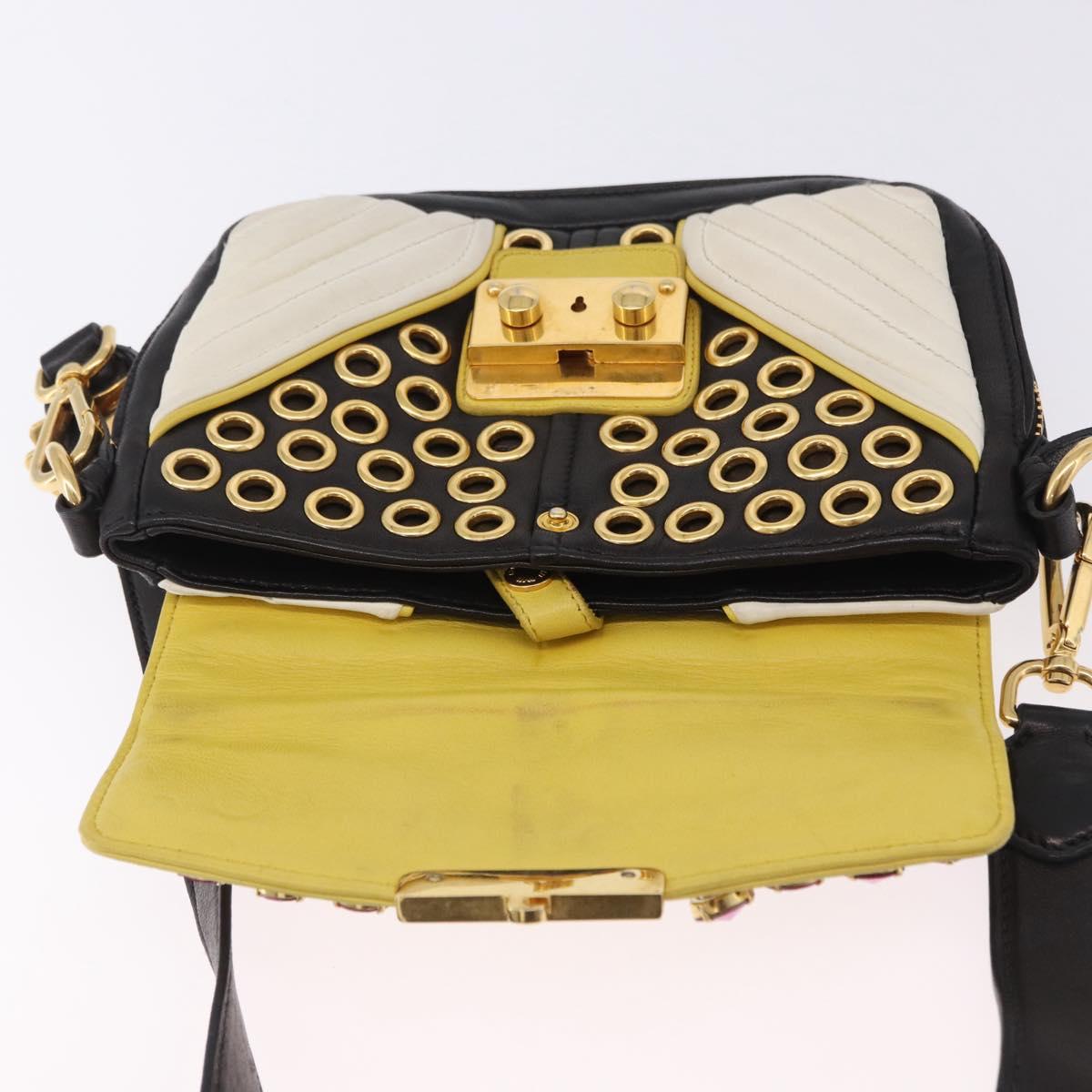 Miu Miu Biker Studs Shoulder Bag Leather Black Gold Auth 200282V