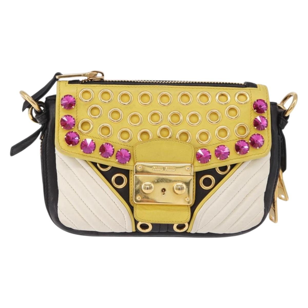 Miu Miu Biker Studs Shoulder Bag Leather Black Gold Auth 200282V