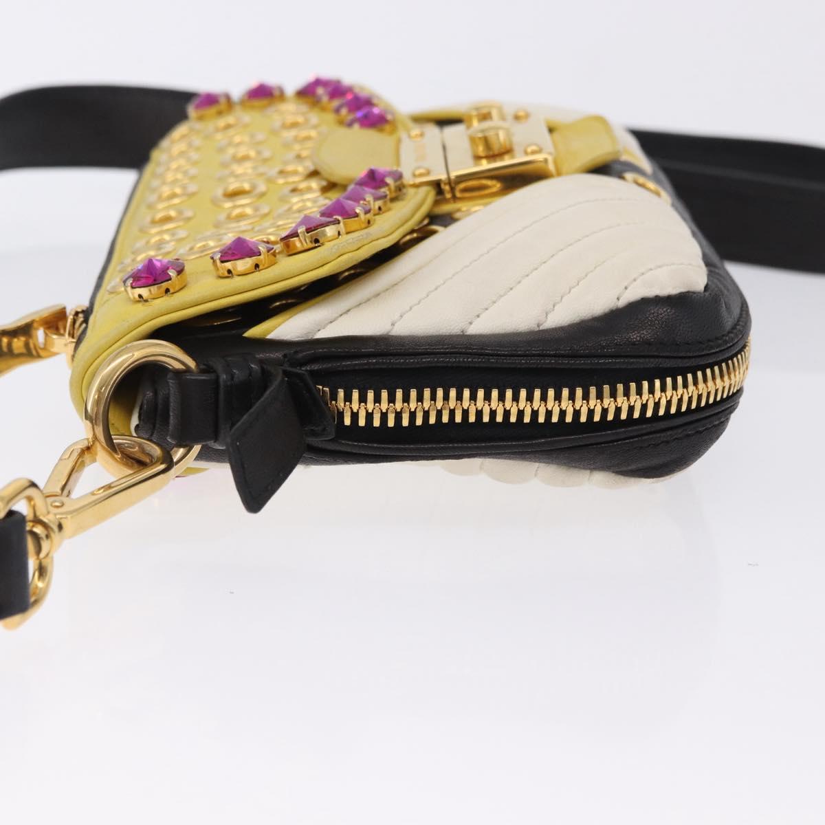 Miu Miu Biker Studs Shoulder Bag Leather Black Gold Auth 200282V