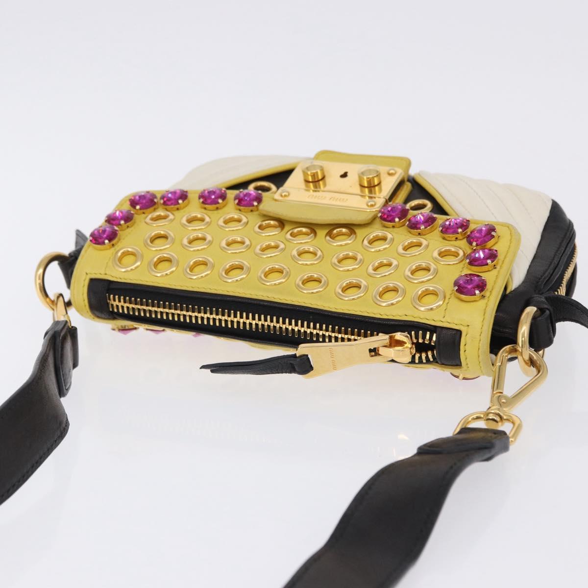 Miu Miu Biker Studs Shoulder Bag Leather Black Gold Auth 200282V