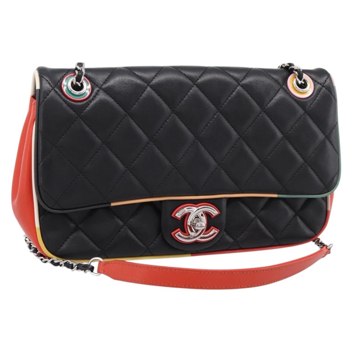 CHANEL Matelasse27 Chain Shoulder Bag Lamb Skin Black Silver CC Auth 200287SAM