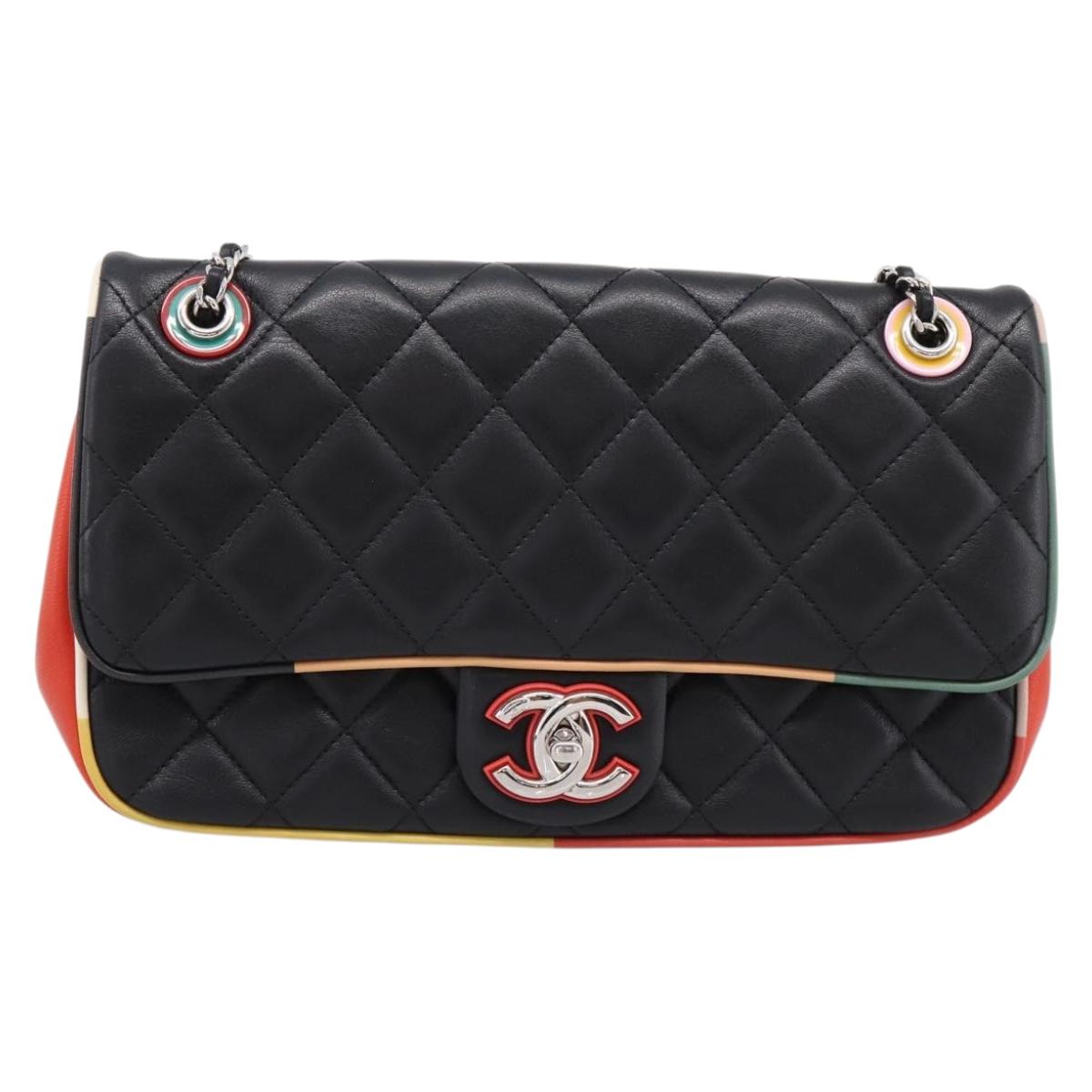 CHANEL Matelasse27 Chain Shoulder Bag Lamb Skin Black Silver CC Auth 200287SAM