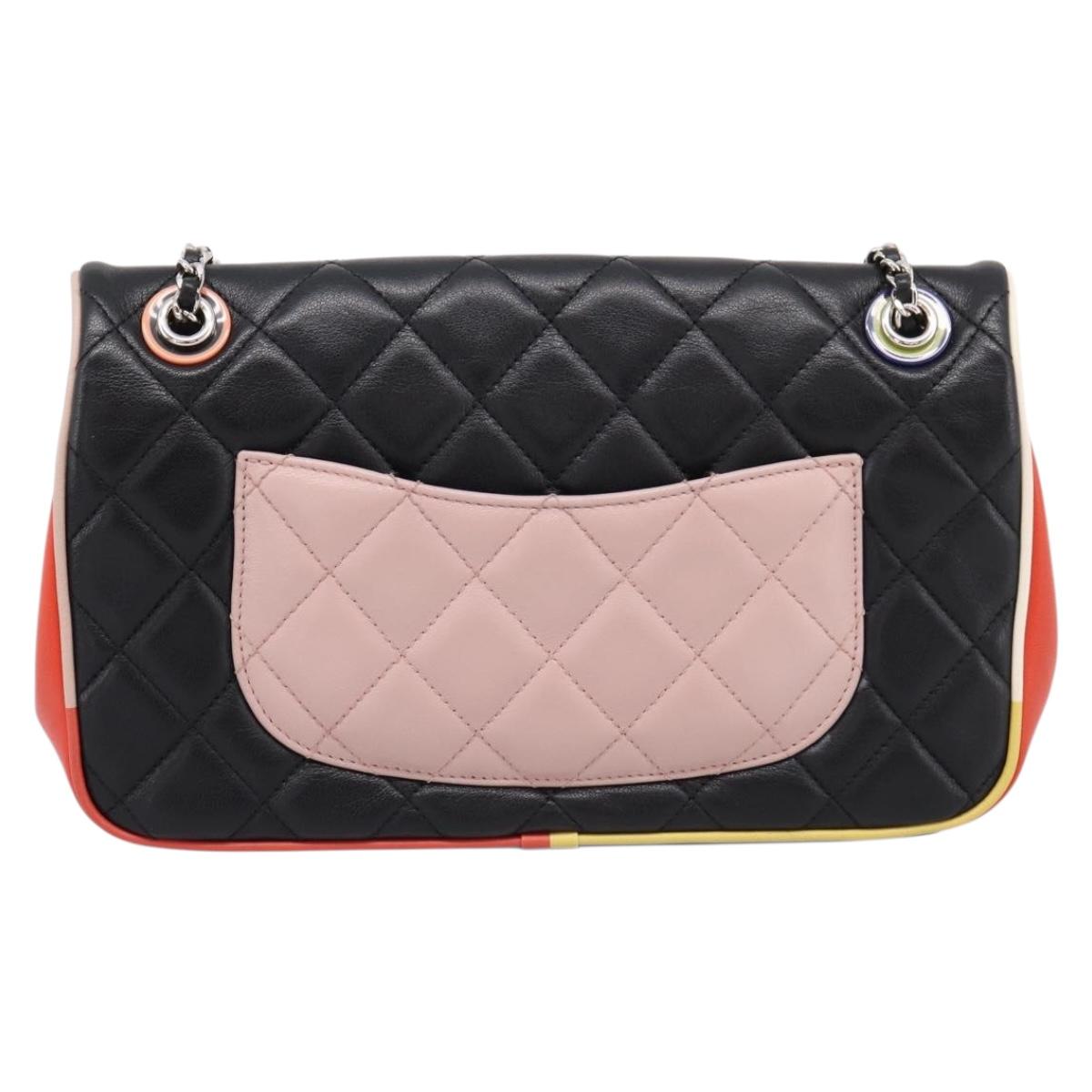 CHANEL Matelasse27 Chain Shoulder Bag Lamb Skin Black Silver CC Auth 200287SAM