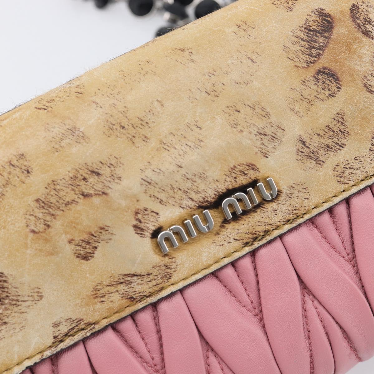 Miu Miu Matelasse Chain Shoulder Bag Harako Leather Pink Silver Auth 200288