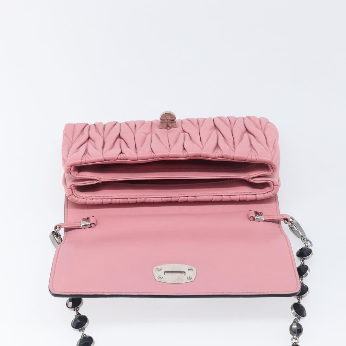 Miu Miu Matelasse Chain Shoulder Bag Harako Leather Pink Silver Auth 200288
