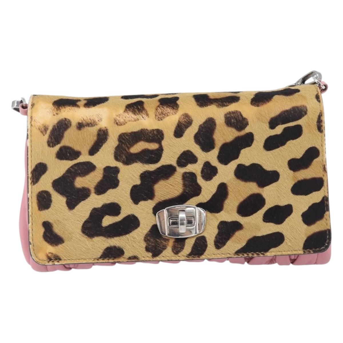 Miu Miu Matelasse Chain Shoulder Bag Harako Leather Pink Silver Auth 200288