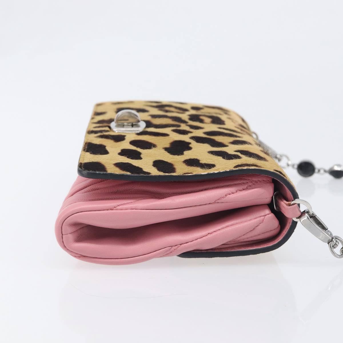 Miu Miu Matelasse Chain Shoulder Bag Harako Leather Pink Silver Auth 200288