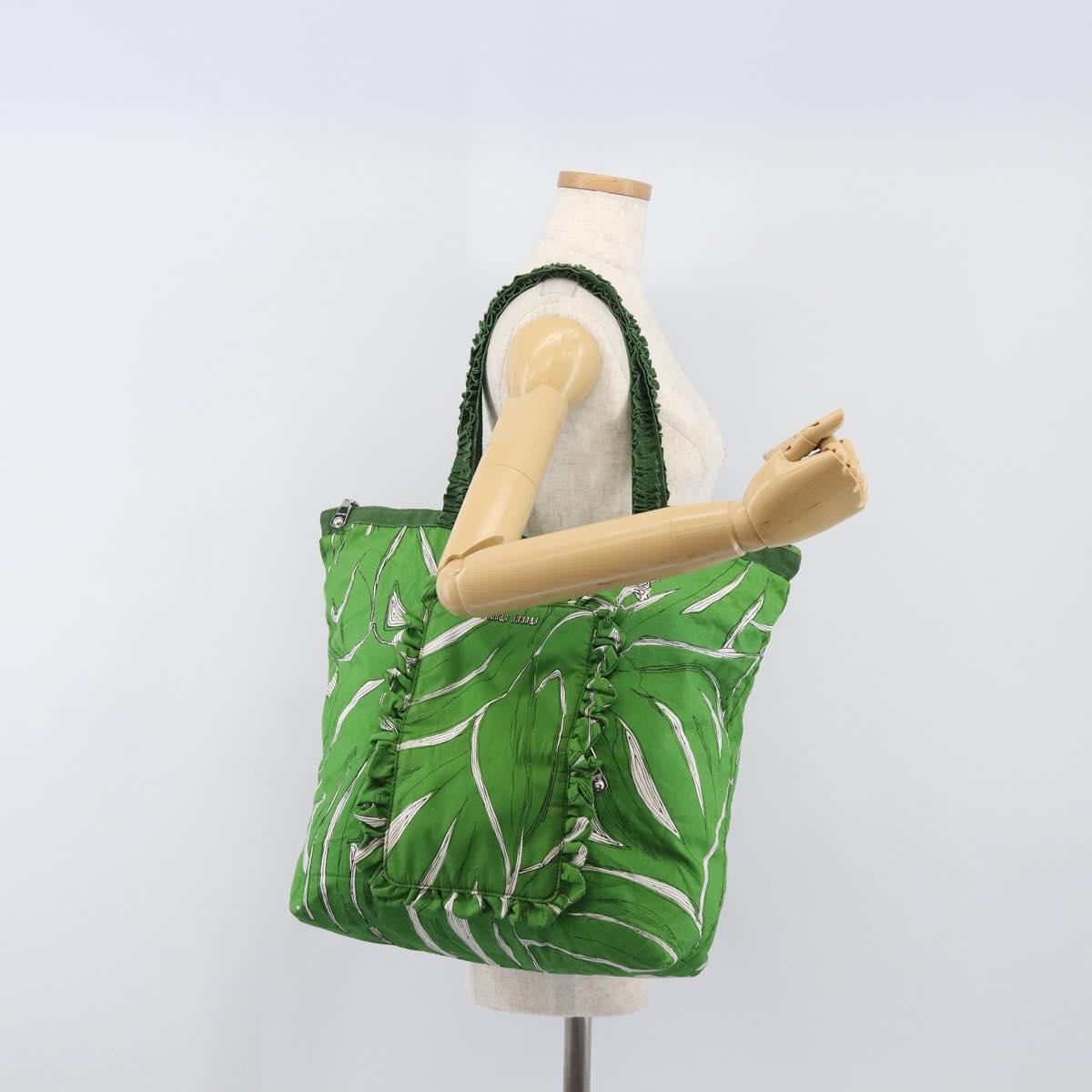 Miu Miu Tote Bag Nylon Green Silver Auth 200289A