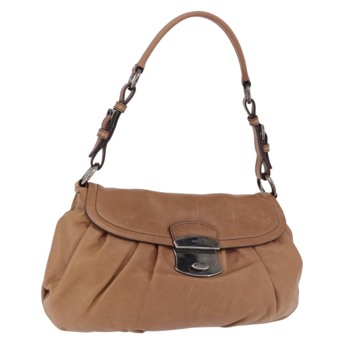 PRADA Shoulder Bag Leather Brown Silver Auth 200291V