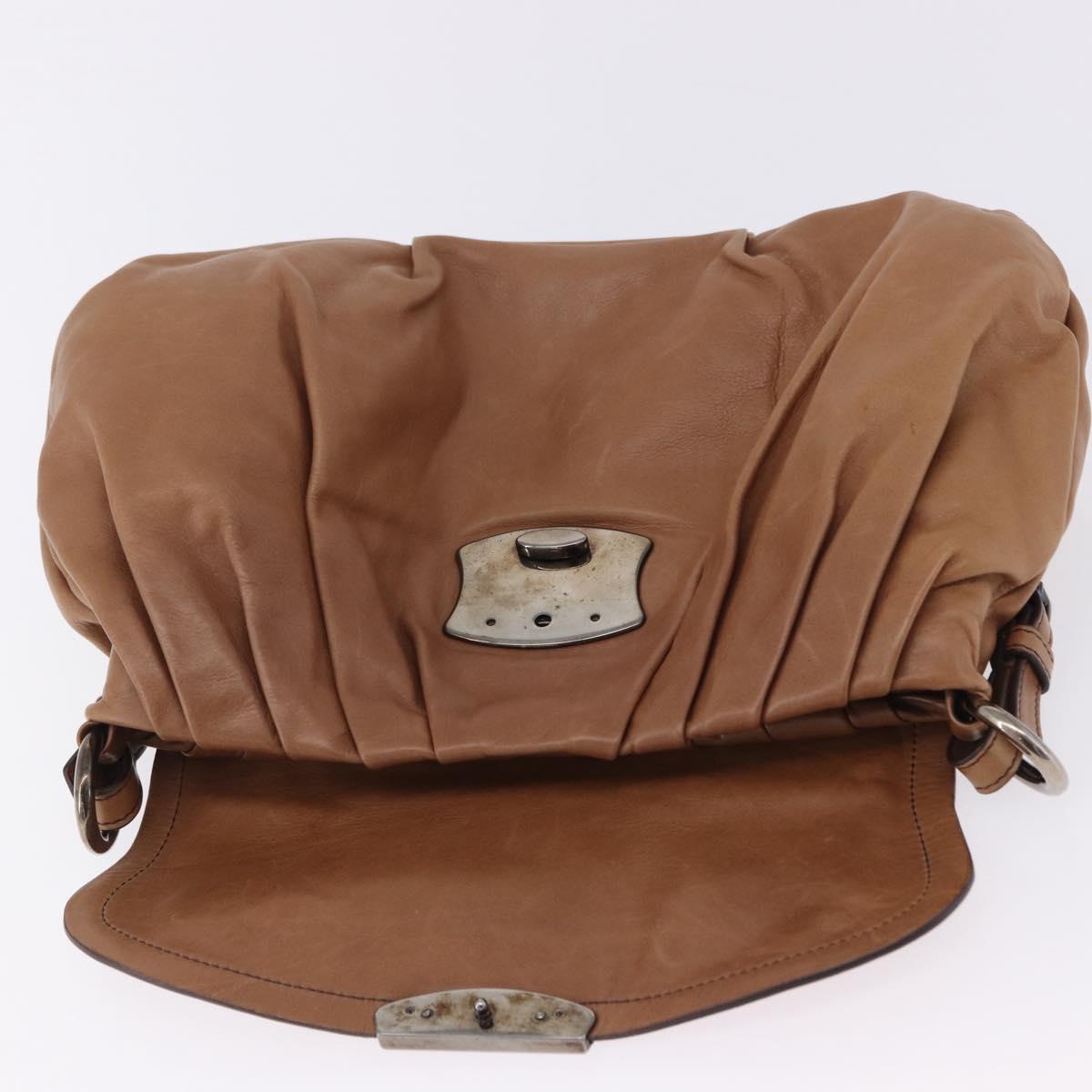 PRADA Shoulder Bag Leather Brown Silver Auth 200291V