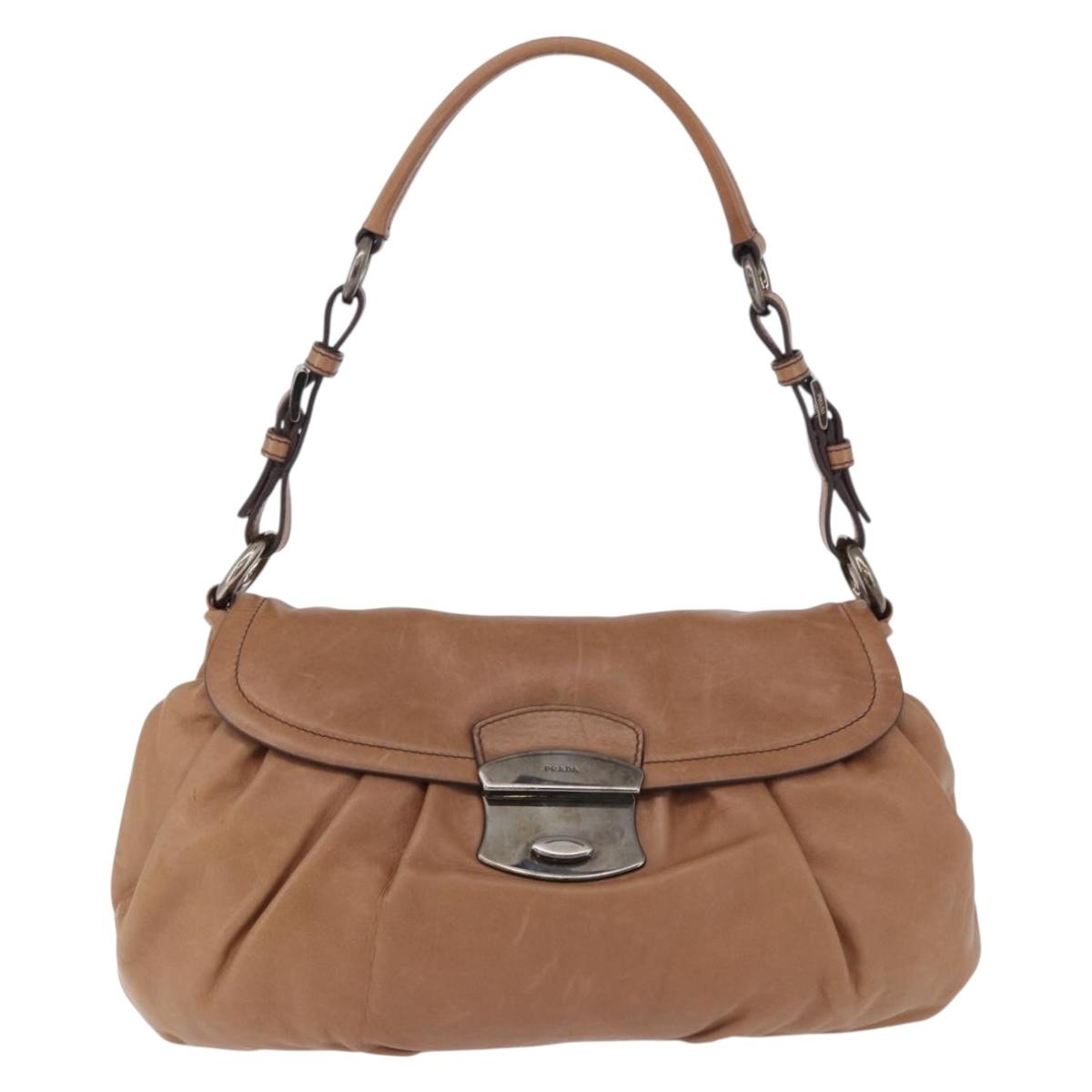 PRADA Shoulder Bag Leather Brown Silver Auth 200291V