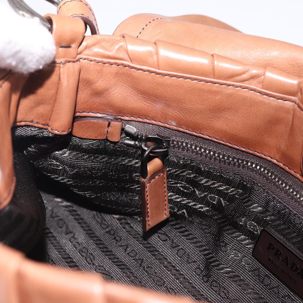 PRADA Shoulder Bag Leather Brown Silver Auth 200291V
