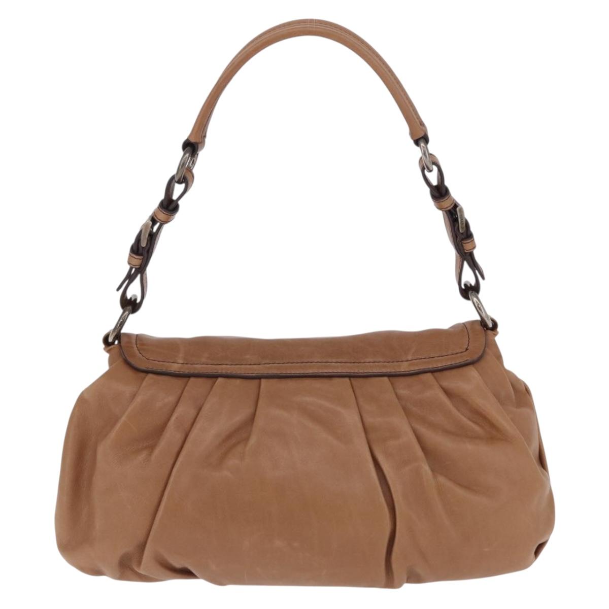 PRADA Shoulder Bag Leather Brown Silver Auth 200291V