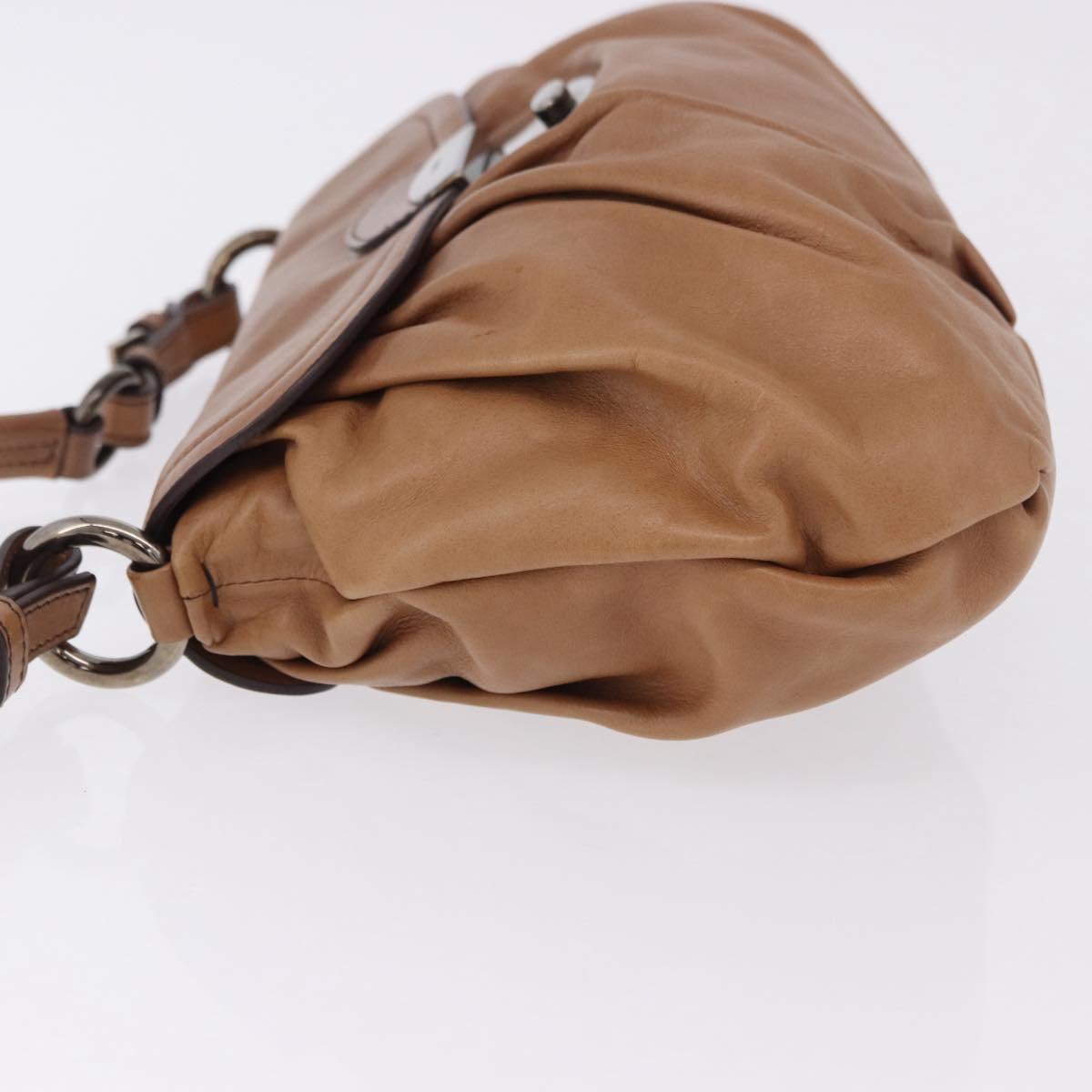PRADA Shoulder Bag Leather Brown Silver Auth 200291V
