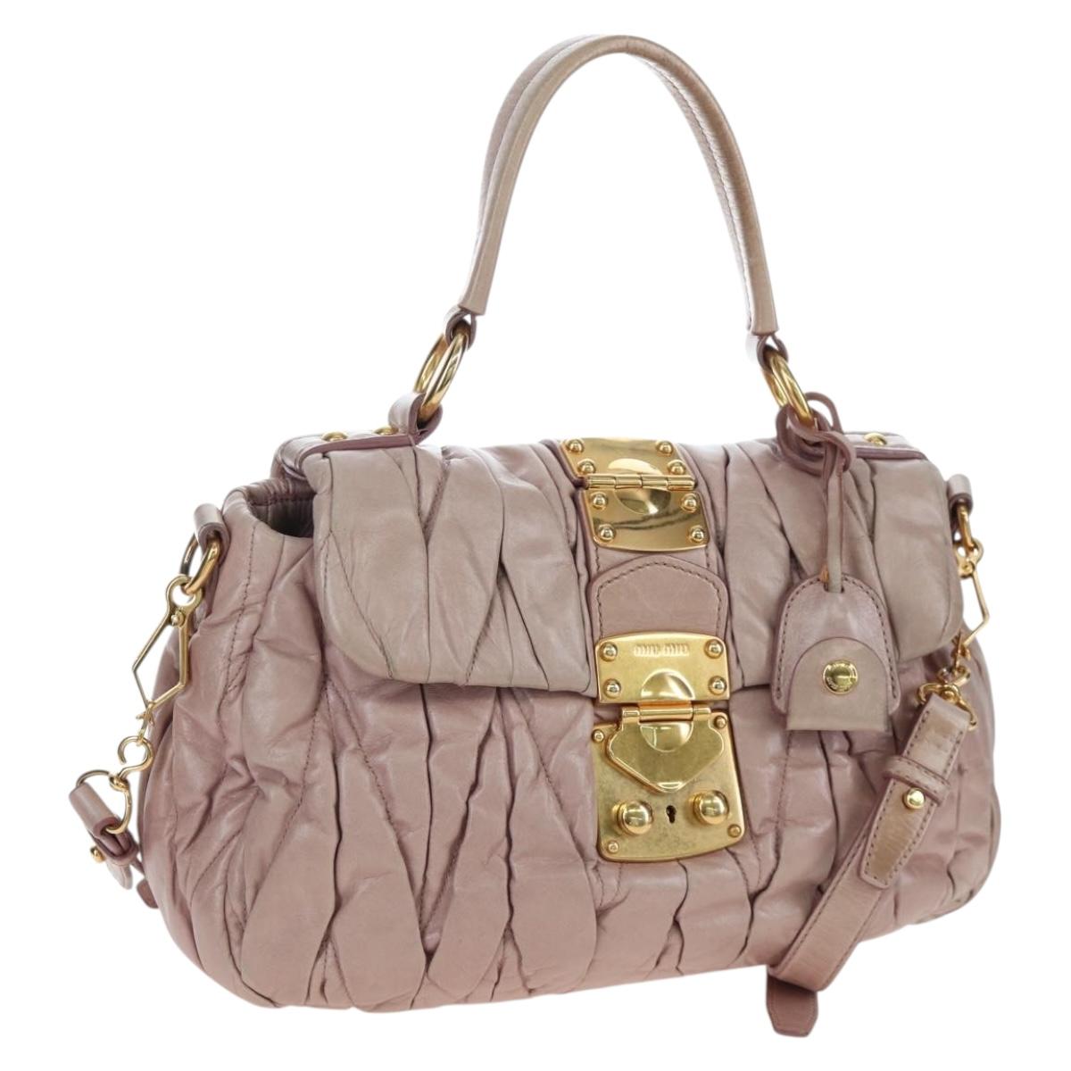 Miu Miu Matelasse Hand Bag Leather 2way Pink Gold Auth 200292V