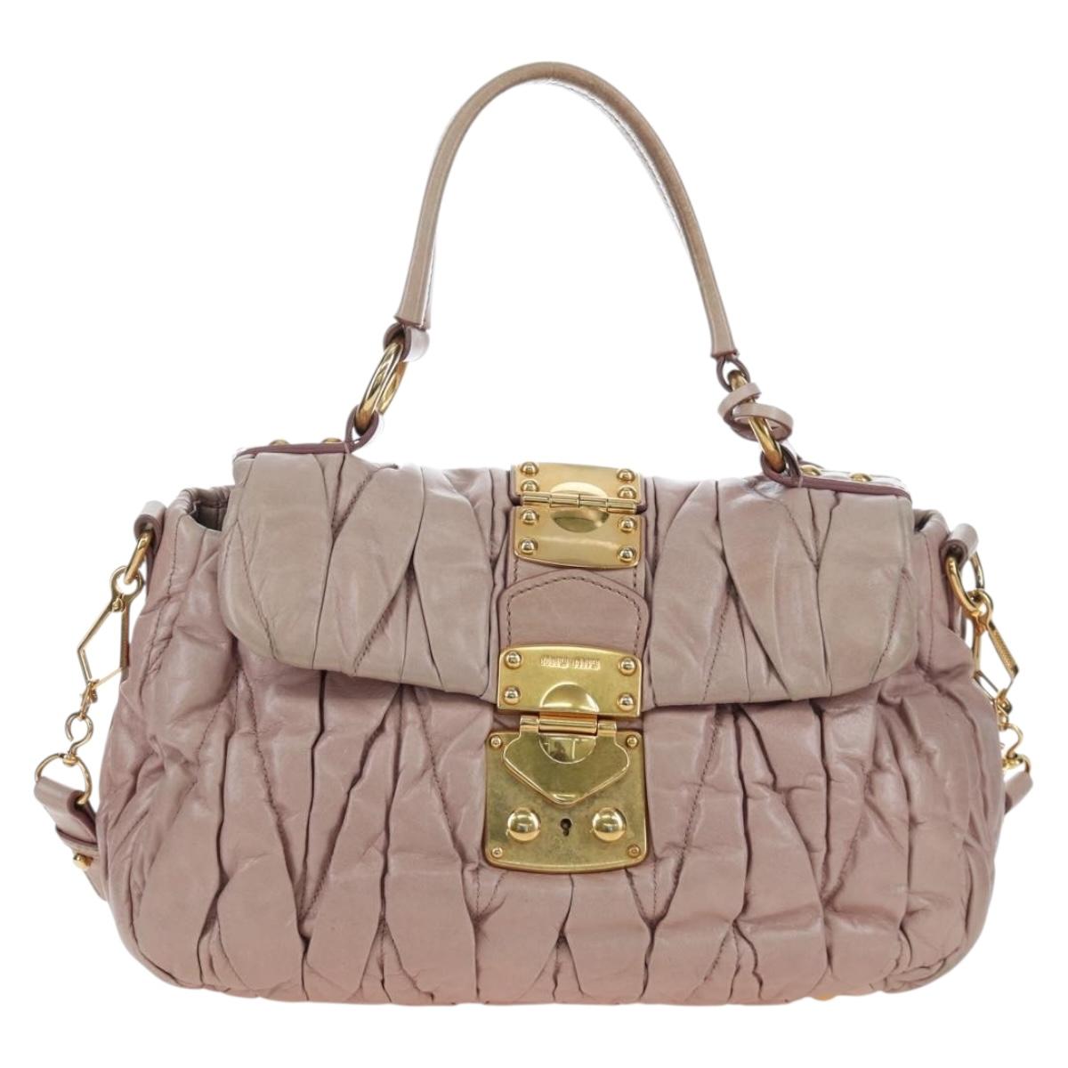 Miu Miu Matelasse Hand Bag Leather 2way Pink Gold Auth 200292V