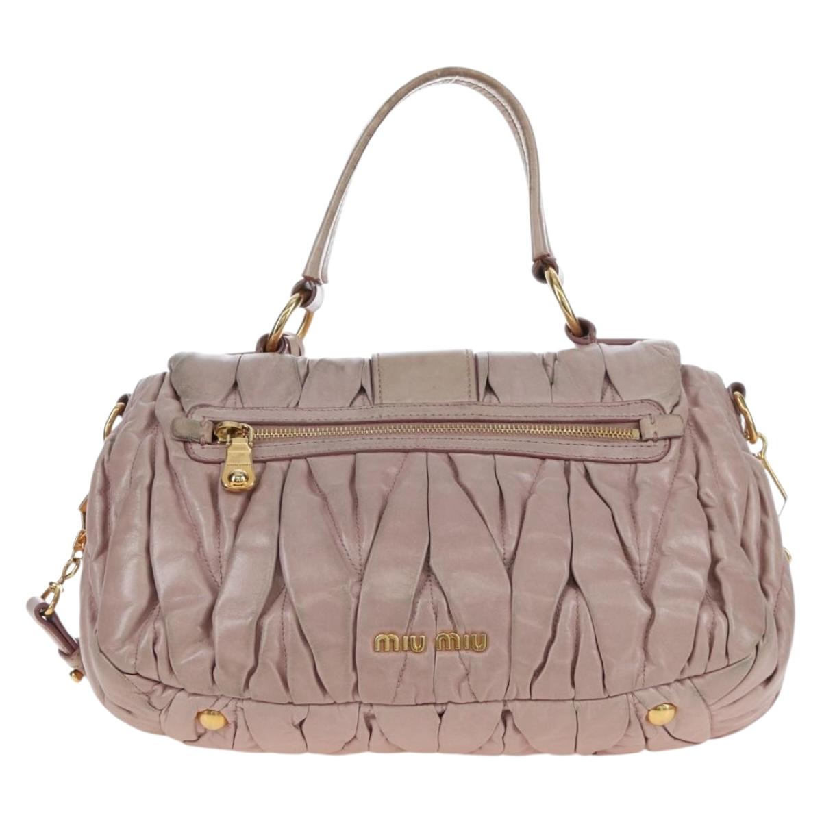 Miu Miu Matelasse Hand Bag Leather 2way Pink Gold Auth 200292V