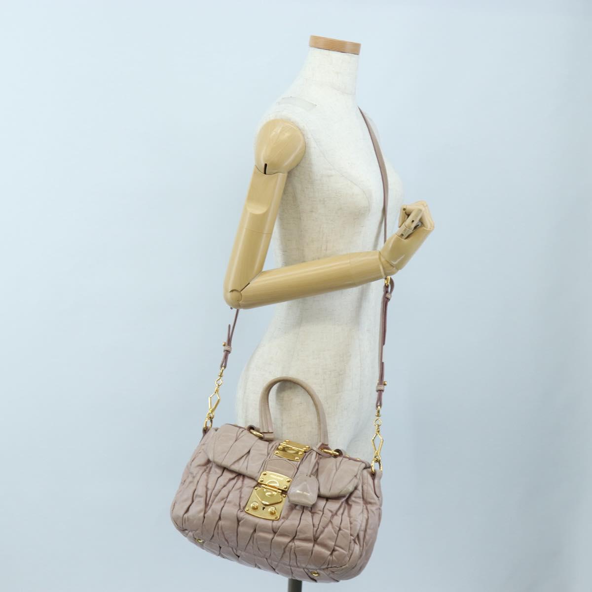 Miu Miu Matelasse Hand Bag Leather 2way Pink Gold Auth 200292V