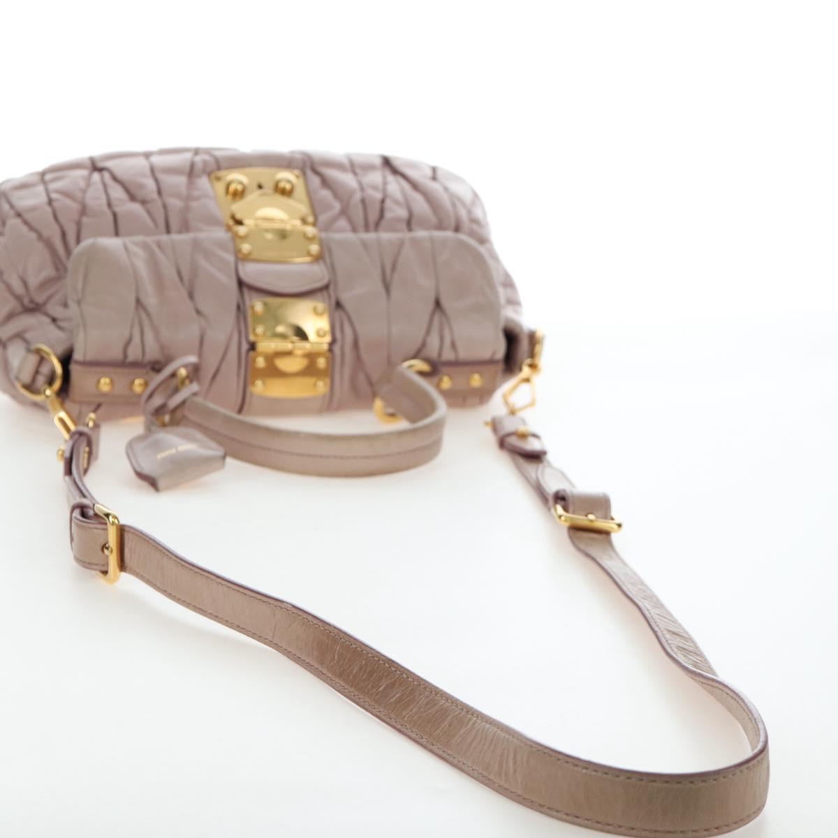 Miu Miu Matelasse Hand Bag Leather 2way Pink Gold Auth 200292V
