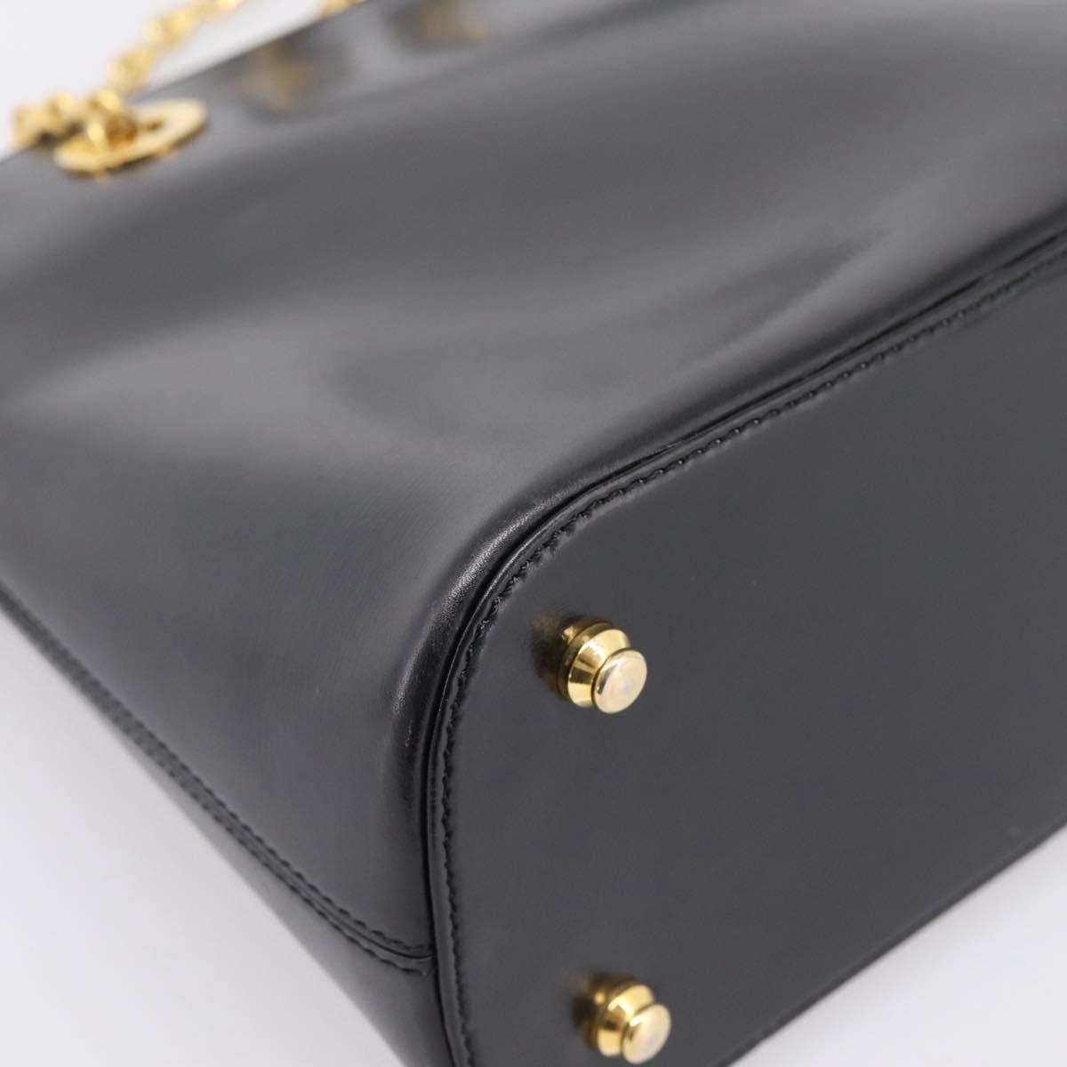 CELINE Circle Chain Shoulder Tote Bag Leather Black Gold Auth 200294V