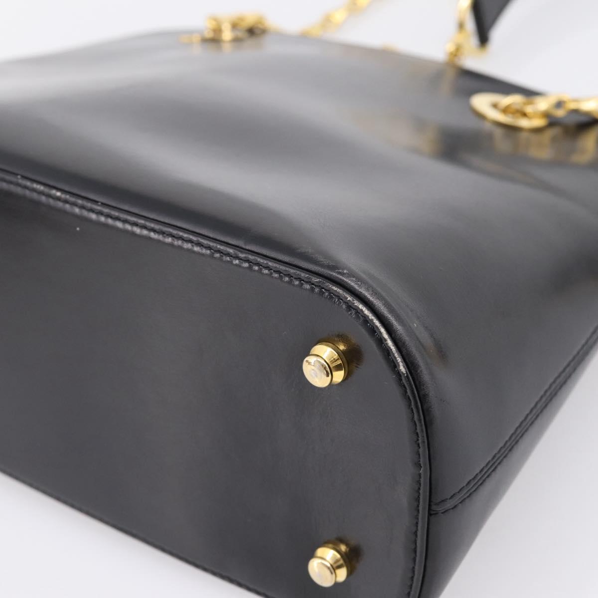CELINE Circle Chain Shoulder Tote Bag Leather Black Gold Auth 200294V