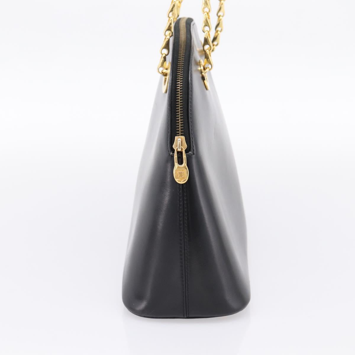 CELINE Circle Chain Shoulder Tote Bag Leather Black Gold Auth 200294V
