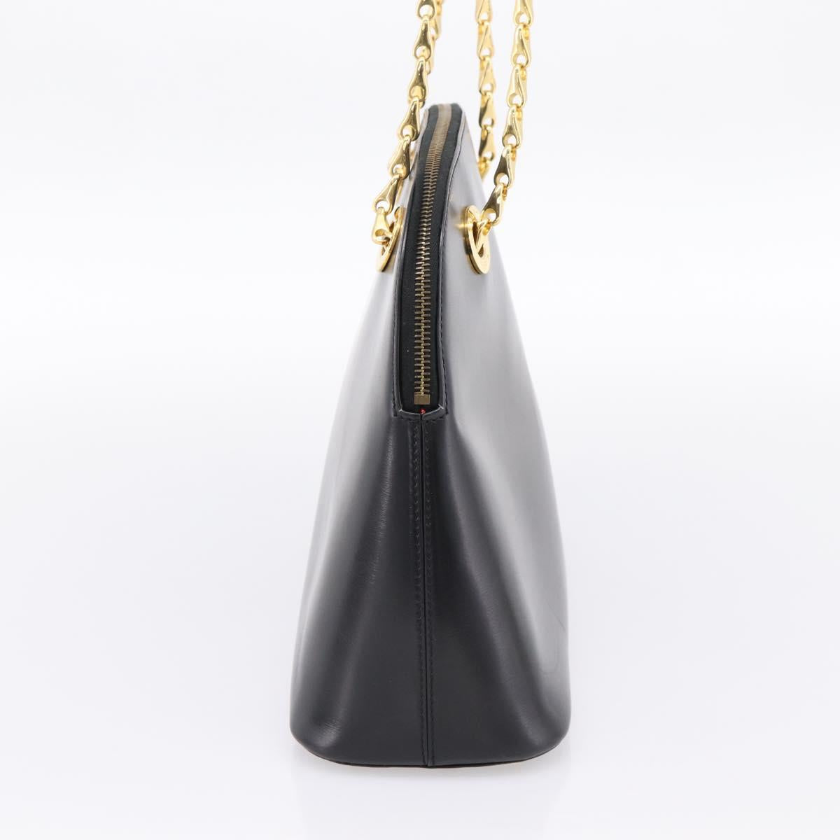 CELINE Circle Chain Shoulder Tote Bag Leather Black Gold Auth 200294V