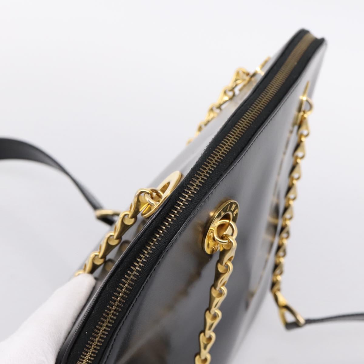 CELINE Circle Chain Shoulder Tote Bag Leather Black Gold Auth 200294V