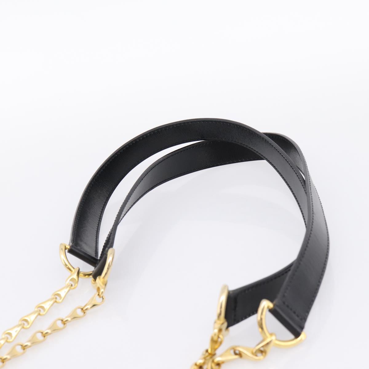 CELINE Circle Chain Shoulder Tote Bag Leather Black Gold Auth 200294V
