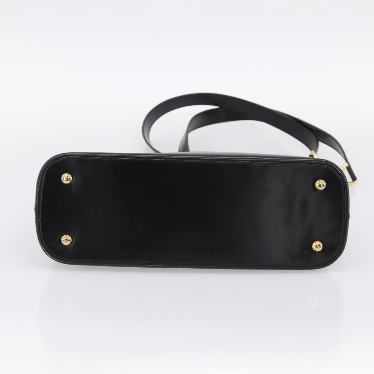 CELINE Circle Chain Shoulder Tote Bag Leather Black Gold Auth 200294V