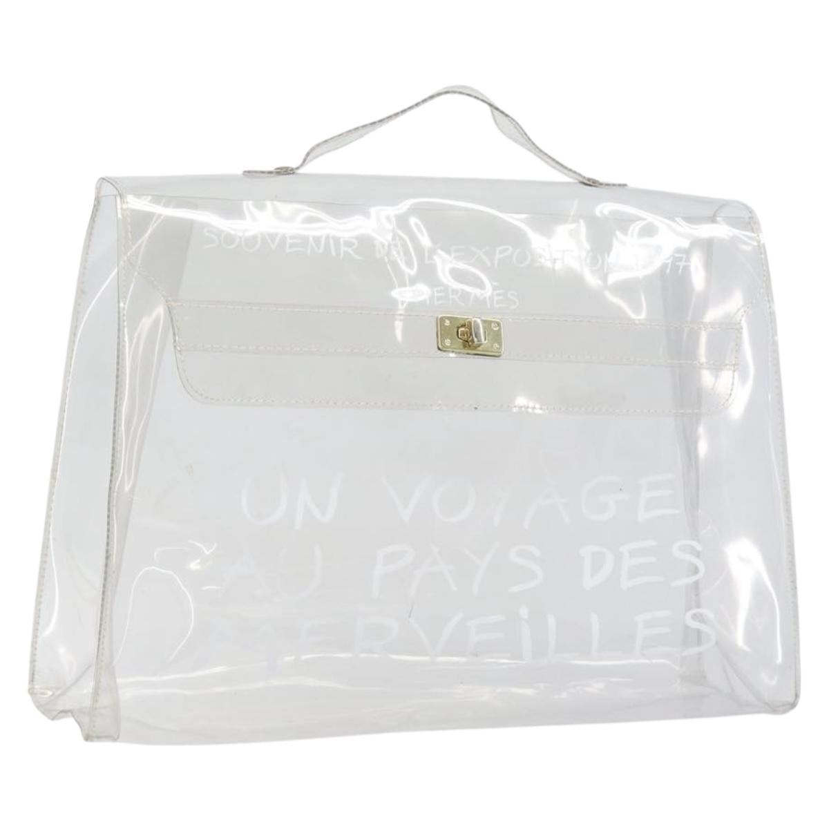 HERMES Vinyl Kelly Hand Bag Vinyl Clear Gold Auth 200295