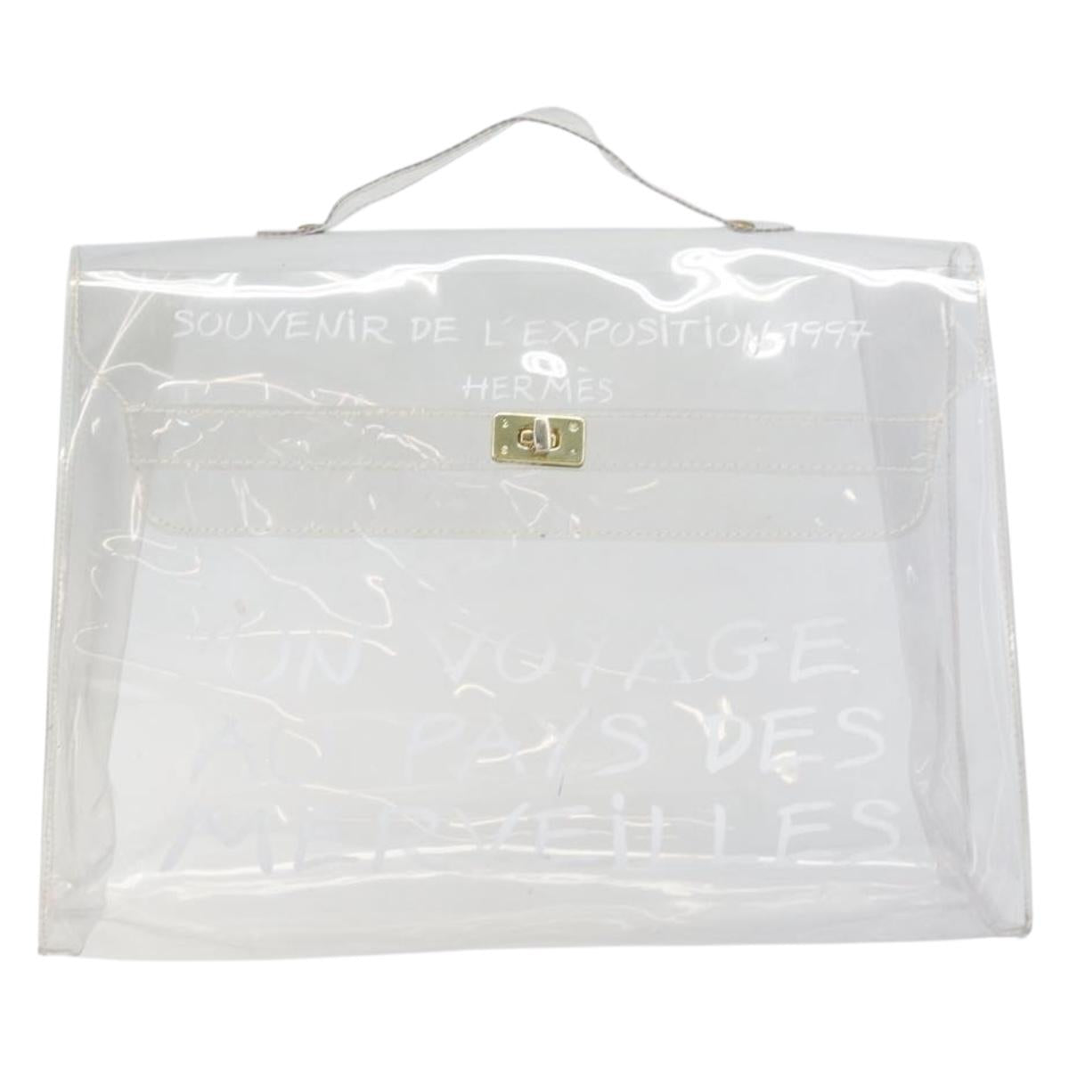 HERMES Vinyl Kelly Hand Bag Vinyl Clear Gold Auth 200295