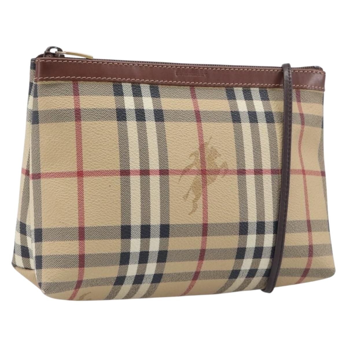 BURBERRY Nova Check Shoulder Bag PVC Beige Gold Auth 200296