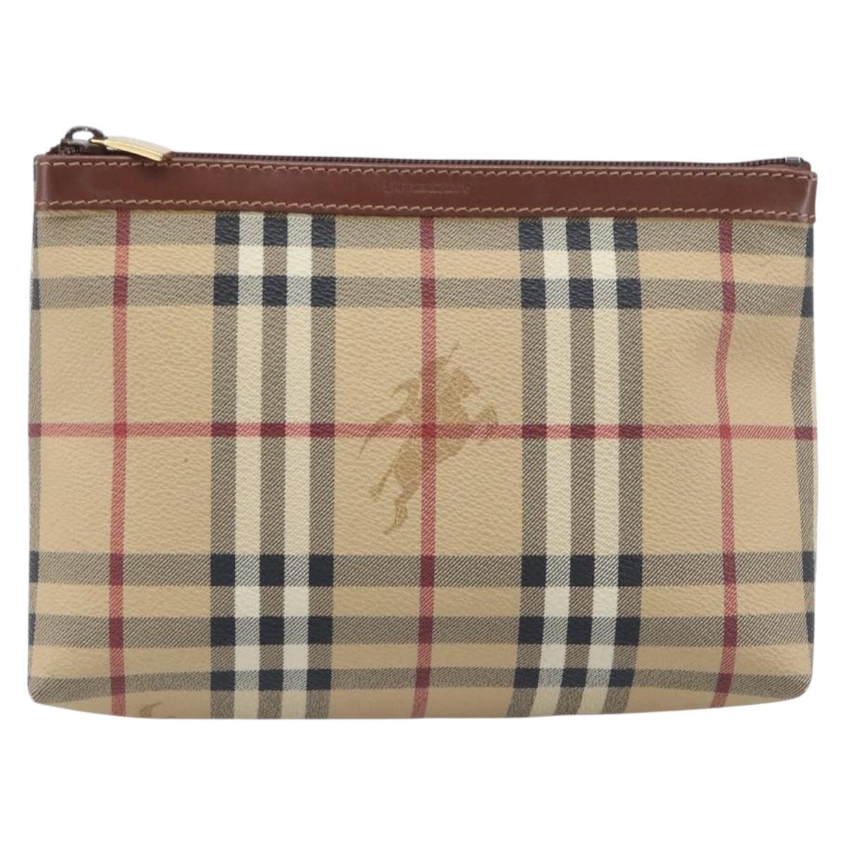 BURBERRY Nova Check Shoulder Bag PVC Beige Gold Auth 200296