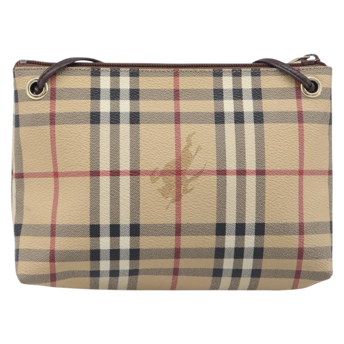 BURBERRY Nova Check Shoulder Bag PVC Beige Gold Auth 200296