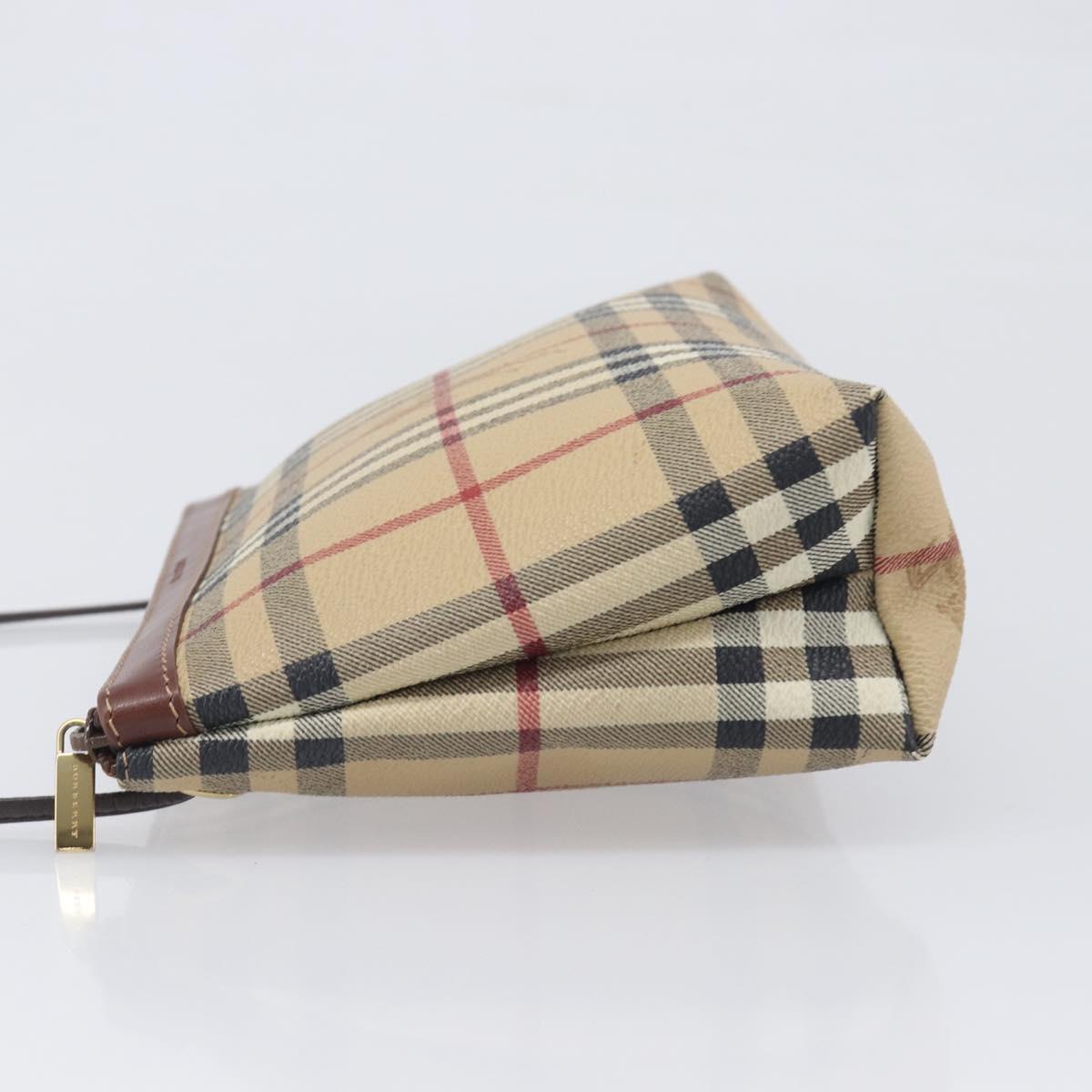 BURBERRY Nova Check Shoulder Bag PVC Beige Gold Auth 200296