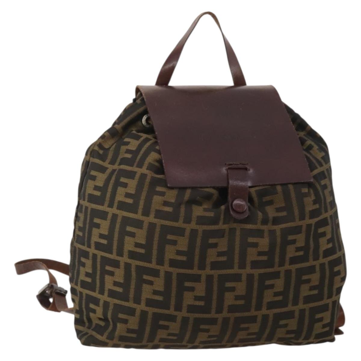 FENDI Zucca Canvas Backpack Brown Black Auth 200298